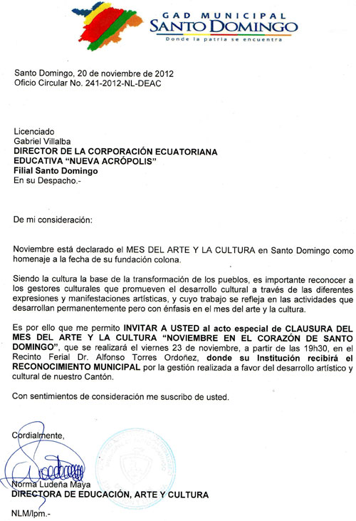 Reconocimiento Municipal en Santo Domingo (Ecuador)